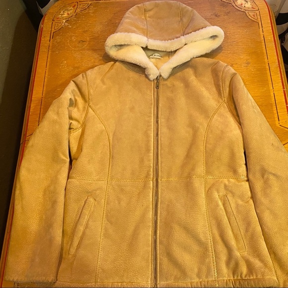 Vintage 90’s Fabio Heavy Authentic Hooded Suede Ladies Coat w/ Sherpa Lining - L - Picture 5 of 12